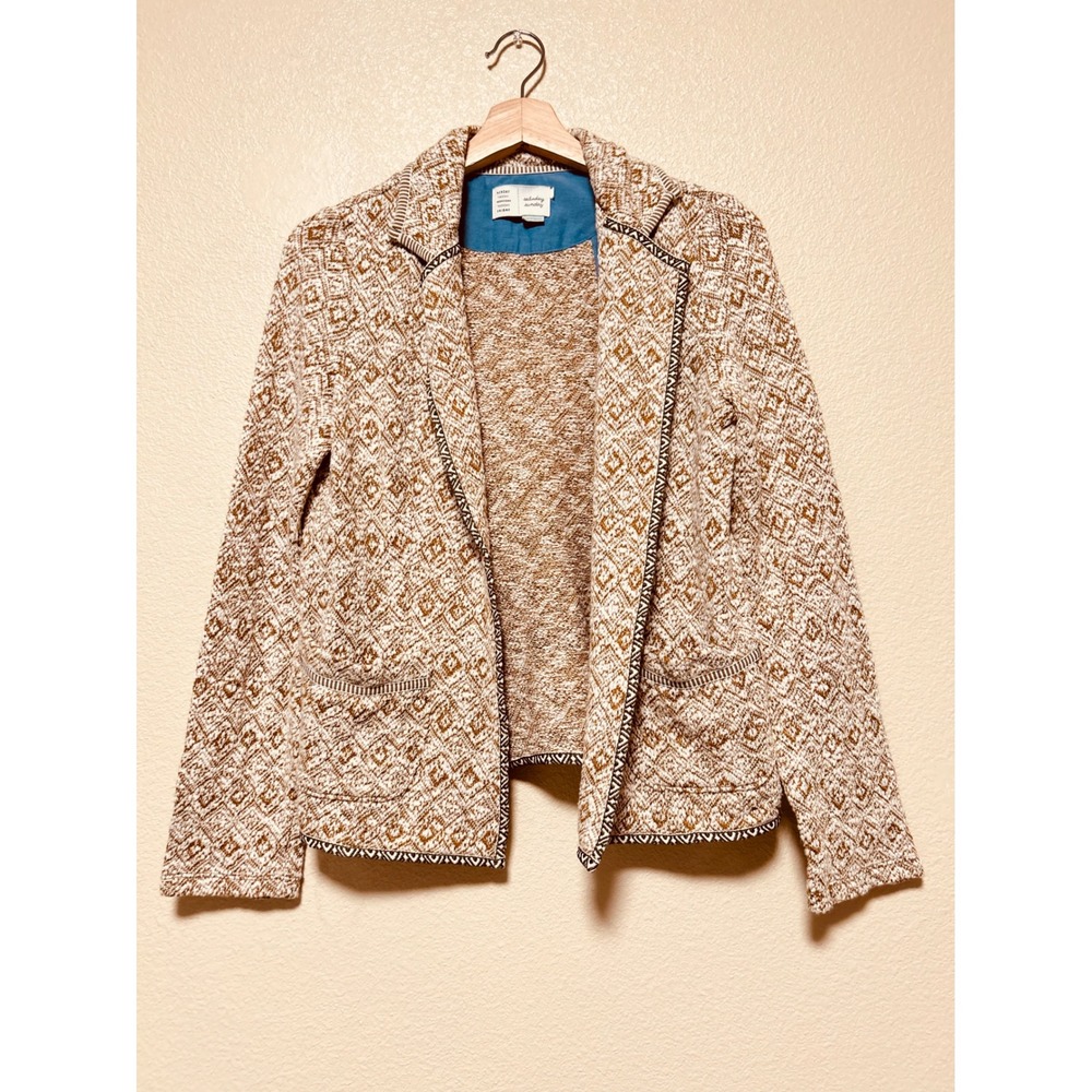 Anthropologie Saturday Sunday Tan Geometric Knit Open Front Blazer Jacket Medium